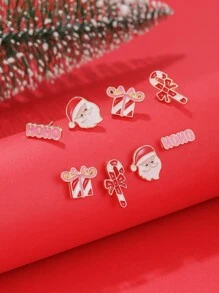 8件套女孩创意圣诞元素礼盒圣诞老人拐杖糖儿童耳环耳钉 - 彩色 - 查看 1