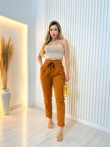 Women Pants - 駝色 - 查看 1