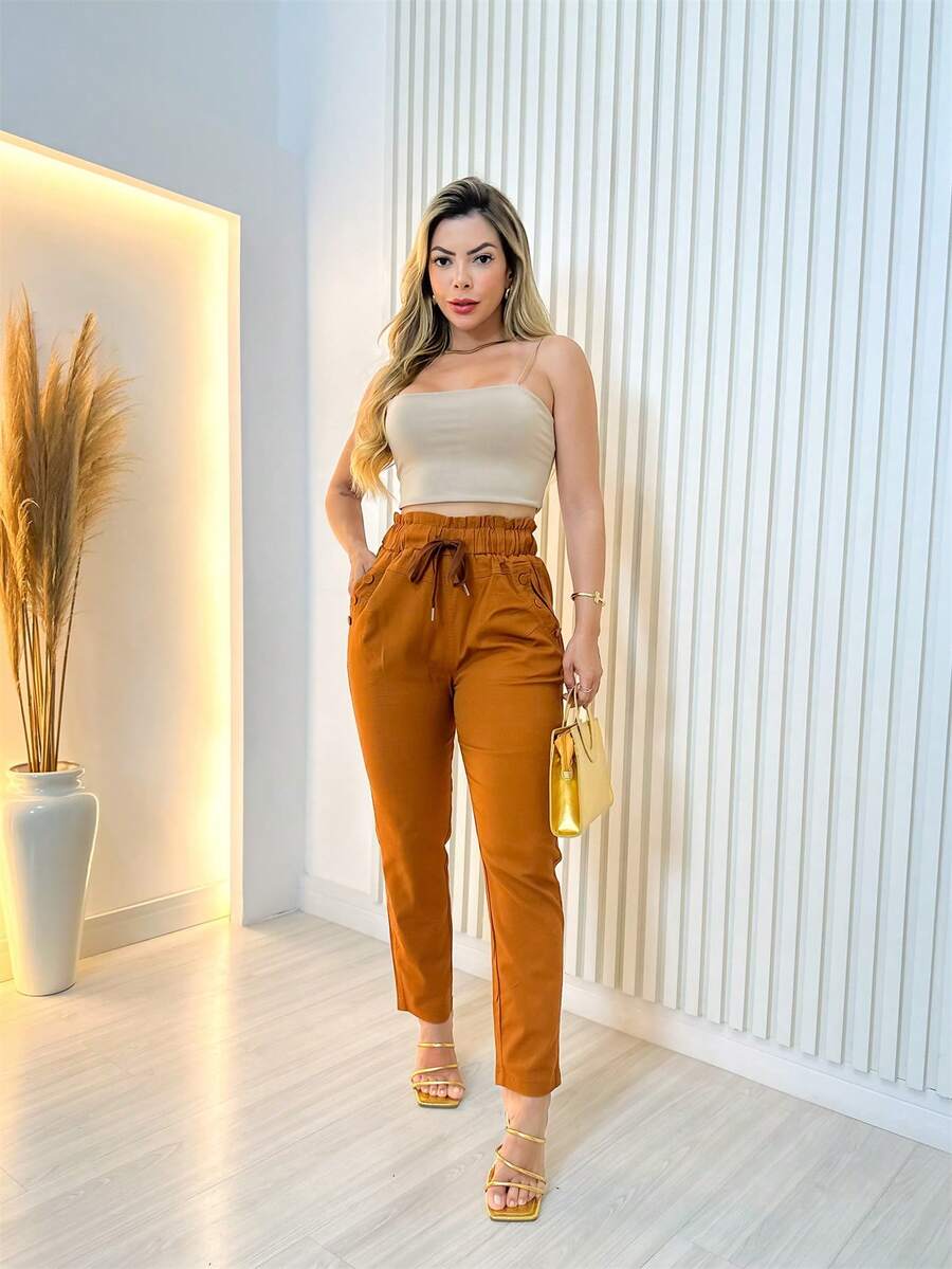 Women Pants - 駝色 - 查看 1