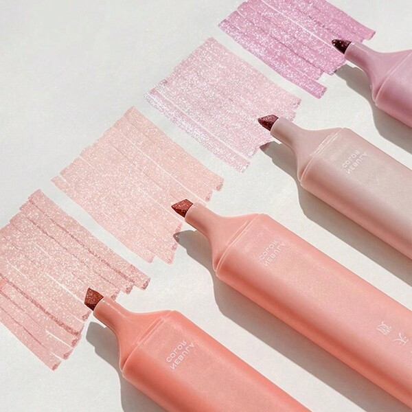 flexible Anti-Taches Highlighter Stylos , 4 pièces/set , Esthétique Rose Et Mignon , , Séchage Rapide Et Facile À Adapté Pour Agenda Planificateur Carnet Prendre Des Notes , École Et Bureau