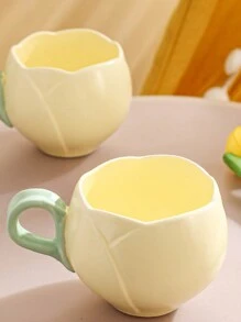 1pc Delicate Vintage Tulip Coffee Cup With Beautiful Flower Design, Ceramic Teacup For Afternoon Tea - Multicolor - View 1