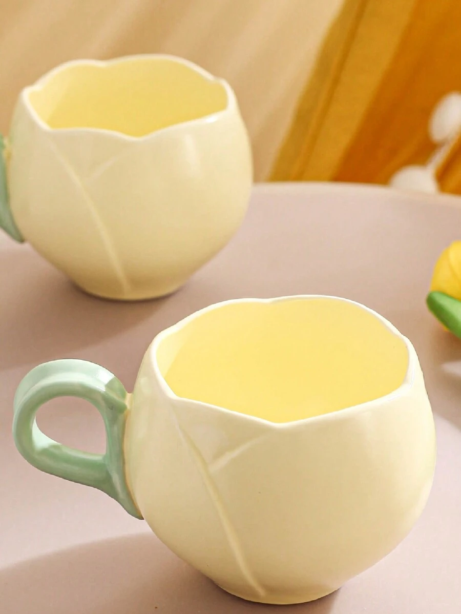 1pc Delicate Vintage Tulip Coffee Cup With Beautiful Flower Design, Ceramic Teacup For Afternoon Tea - Multicolor - View 1