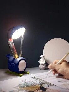 1 件创意卡通可爱飞机台灯桌面小夜灯 USB 充电柔和灯光可自由调节角度适合阅读、学习和夜间醒来 - 藍色 - 查看 1