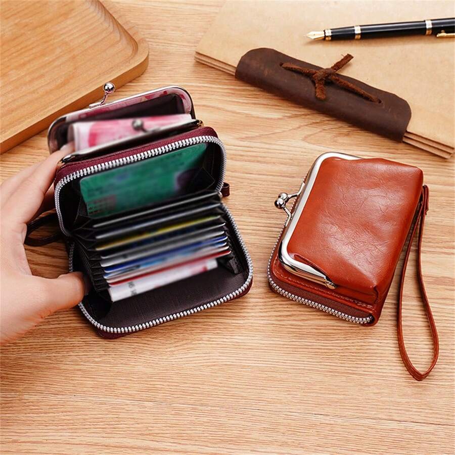 2023年新款手拿包宴會包錢包女士貝殼包手拿包卡片收納女士扣錢包拉鍊夾包手拿包多功能卡片收納袋 - 棕色 - 查看 1