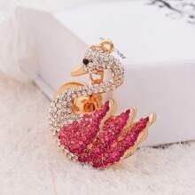 1pc Rhinestone Swan Zinc Alloy Keychain For Bags Car Accessories Women - Hot Pink - View 2