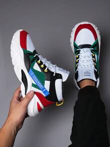 Giày thể thao đế cao cổ có miếng dán chữ cho nam, Giày thể thao đi bộ, giày trượt patin thường ngày - Đỏ - Xem 7