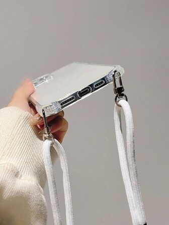 Apple Crossbody 1 White Transparent Soft Tpu Four-Corner Lanyard Mobile Phone Case + 1 Nylon Lanyard Freely Retractable Long Lanyard Compatible With Iphone Waterproof Shockproof Anti-Fall Scratch Resistant