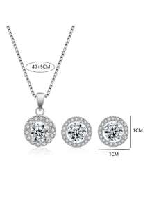 rakol 3pcs Classic Round & Cubic Zirconia Decorated Women's Necklace & Earrings Jewelry Set - Silver - View 7
