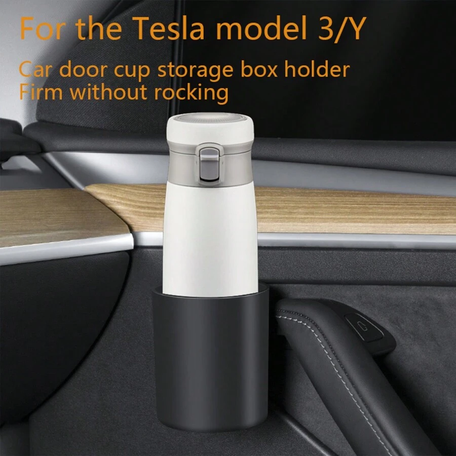 2pcs/Set Car Door Cup Holder And Model Y Special Storage Box Rack - Black - View 1