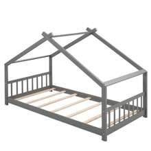 Twin Size Wood Tent Bed House Bed Frame with Slat, Floor Bed, Nursery Furniture, Kids Tent Bed, Play Tent, No Box Spring Needed