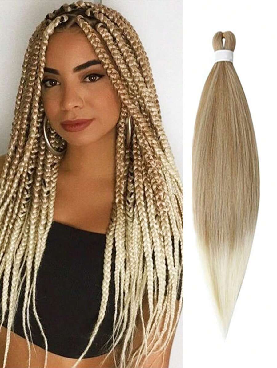 Fiber Synthetic Big Braids 26 Inches Gradient Brown & White Color Hair Extensions Easy Braid Faux Locs For Braiding Twists And Dreads (1pc)