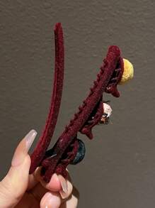 2pcs Women's Colorful Polka-dot Braid Hair Clips, All-match - Red - View 7