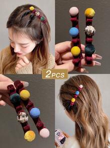 2pcs Women's Colorful Polka-dot Braid Hair Clips, All-match - Red - View 8