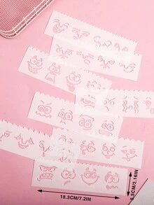 Set Of 8 Cute Cartoon Hand-drawn Stencil Templates With Popular Emoticon Designs, Suitable For Making Scrapbook, Bullet Journaling - White - View 2