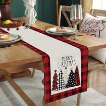 1 Pieza Manteles Navideños De Cuadros Rojos Y Con Diseño De Árbol De Navidad Y Feliz Navidad Con Acuarela, Decoración De Invierno De Temporada Para Cocina Y Comedor, Adecuado Para Decoración De Fiestas Familiares En Interiores Y Exteriores - Rojo - Ver 4