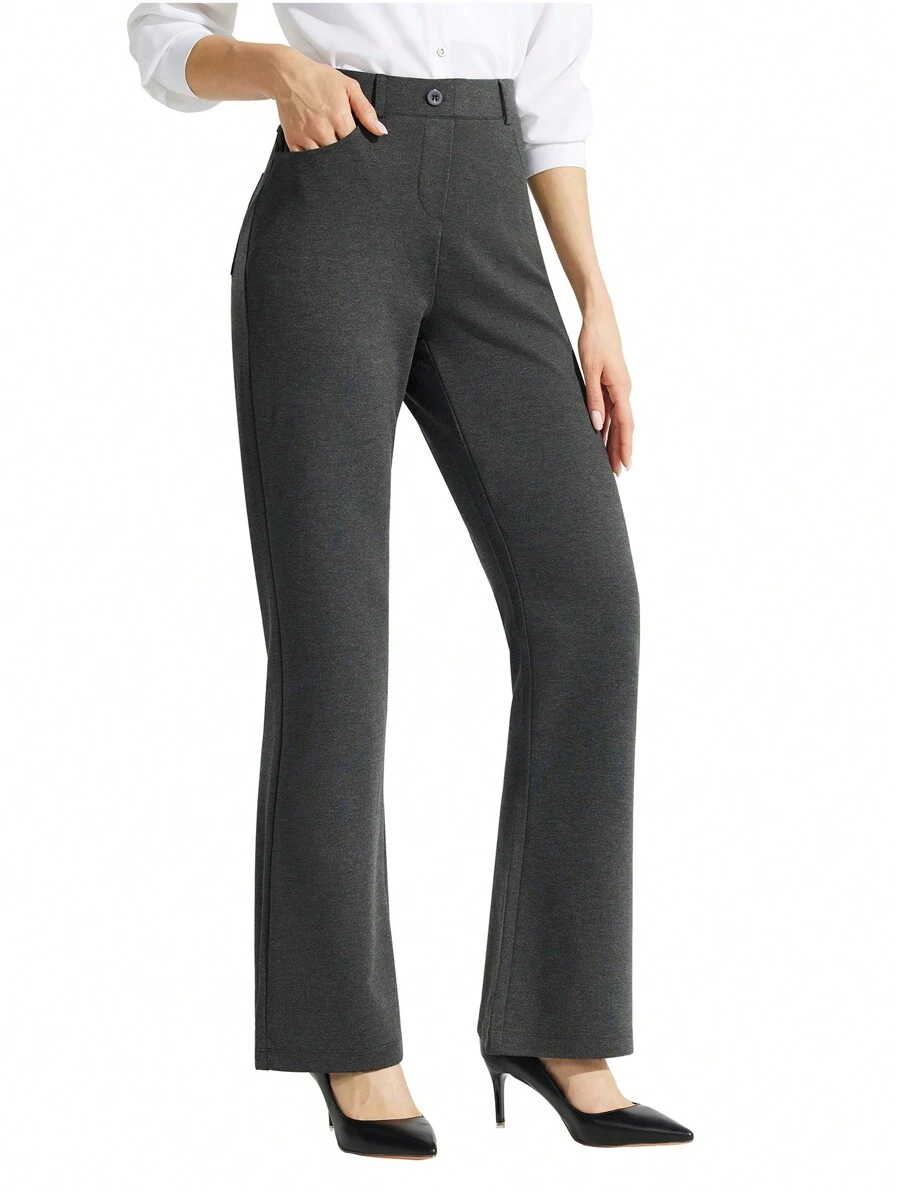 Nữ Bootcut Quần Váy 29 "Quần Làm Việc Thường Co Giãn Quần Cho Nữ Tập Yoga Quần Công Sở 4 Túi - Màu xám đen - Xem 1
