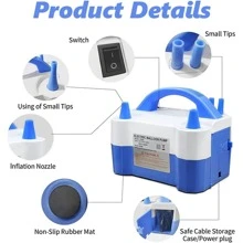 Bomba de Globo de Aire eléctrica, Inflador de Globos con Bomba de Aire de Doble Boquilla Portátil, Soplador de Globos, Inflar Profesional para Decoración, Fiesta - Azul - Ver 3