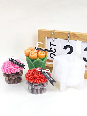 1pc White Tulip & Rose Bouquet Candle Mould