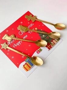 4入組聖誕主題創意混合匙組,適用於咖啡和甜點,卡通不銹鋼匙批發