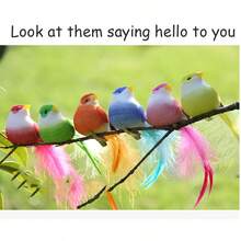 6入組羽毛和綠植包裹的逼真鳥裝飾手工藝品,完美為您的家庭和花園增添美感和歡樂