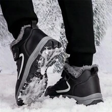 1 Đôi Giày Thể Thao Unisex Phong Cách Ấm Áp Chống Nước Có Móc Và Vòng Cho Các Hoạt Động Ngoài Trời Mùa Đông, Chống Trơn Trượt - màu đen - Xem 8