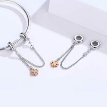 bamoer 1個925純銀時尚鉆空心心形玫瑰金鍍色秋季珠子女士手鍊和手鐲diy - 銀色 - 查看 9