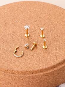 1入內螺紋不鏽鋼搭配星形水晶耳環,幾何形狀cz耳骨穿孔地包天耳環耳針,女式 - 金黃色 - 查看 3