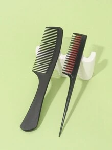 1 Set Peine Con Textura Natural Y Cepillo Para Cardado De Cabello - Negro - Ver 2