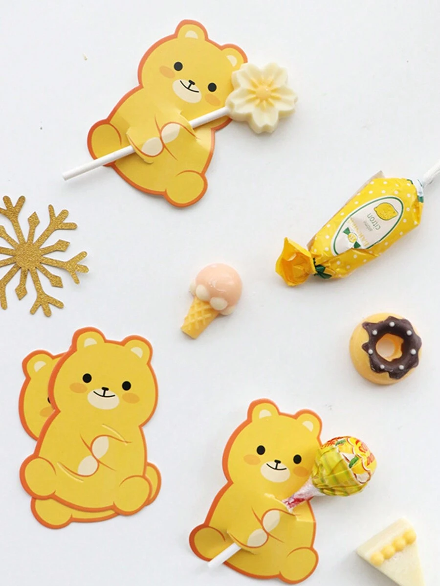 50张卡通可爱棒棒糖纸卡配小黄熊，DIY糖果卡片，糖果包装装饰，生日派对用品 - 彩色 - 查看 1