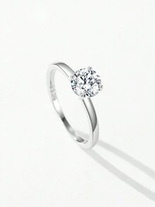 1枚925纯银奢华闪亮圆形立方氧化锆戒指，可选1克拉、2克拉或3克拉，女士结婚订婚礼物，新娘首饰