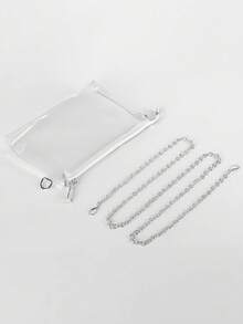 迷人的透明女性皮夾PVC透明斜挎包透明包體育場得到正式認可的迷你單肩包托特包透明錢包透明聚氯乙烯錢包透明,銀 - 銀色 - 查看 6