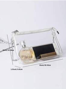 迷人的透明女性皮夾PVC透明斜挎包透明包體育場得到正式認可的迷你單肩包托特包透明錢包透明聚氯乙烯錢包透明,銀 - 銀色 - 查看 3