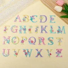 26pcs Flower & Letter Design Fabric Stickers For Clothing, Romantic Style Accessory - Multicolor - View 1
