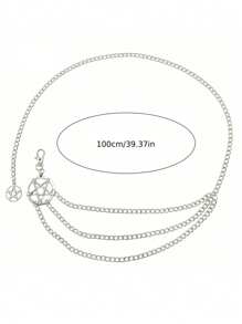 1 pieza Cadena de cintura de metal para mujer con decoración de pentagrama, cinturón de metal en capas, accesorio de vestir para calle, Halloween, verano, escuela, otoño, Halloween