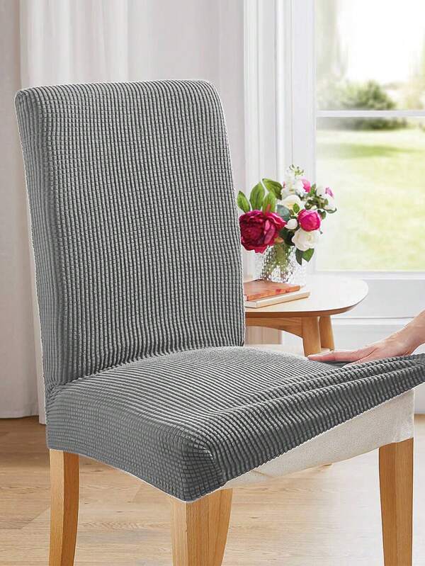 غطاء كرسي طعام من نسيج الجاكار قطعة واحدة، غطاء عالمي قابل للتمدد