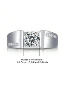 1pc 1 Carat Morganite Ring 925 Sterling Silver Men's Wedding Band, Suitable For Party, Official Event, Festival, Valentine's Day, Proposal, Engagement, Wedding Gift, Anniversary, Birthday Gift, Certificate Included Bridal Jewelry Rhinestone Diamond Ring - 1 Carat - View 3