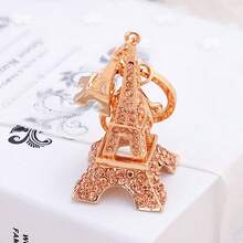 1pc Rhinestone Decorated Paris Eiffel Tower Keychain & Handbag Charm Car Accessories Women - Champagne - View 2
