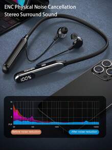 頸掛式耳機,無線藍牙5.3hd立體聲耳機,磁力吸附式耳塞,內置麥克風適合運動,浸入式低音,800mah电池,約100小時播放時間,具备led电量显示,快速充电的无线耳塞,适用于打电话、日常使用、听音乐、工作、家庭办公、跑步运动耳机,附带麦克风,适合为生日/男孩/女友/女孩/女性/男性/父亲/旅行/学校的礼物 - 黑色 - 查看 11