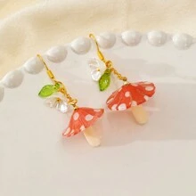 Handmade Mushroom Fruit  Fun Dangle Drop Earrings - Red - View 4