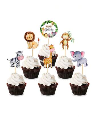 12pcs Animal Pattern Cake Decoration Toppers