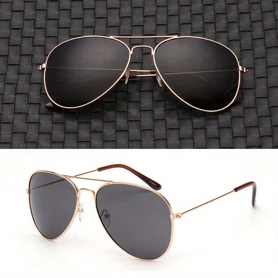 1 Pc Top Bar Aviator Fashion Glasses For Women Men Drivers Mirrored For Driving Summer Beach Travel - Gold - View 1