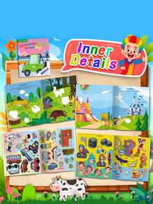 3本2-6歲兒童動物貼紙,益智早教貼紙,有助於培養兒童專注力 - 彩色 - 查看 4