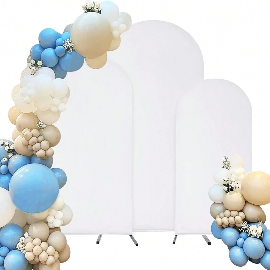 Set Of 3 | Spandex Wedding Arch Cover, 2-Sided Fitted Round Top Chiara Backdrop Stand Covers For Wedding Birthday Party Shower Banquet Arch Decoration - 白色的 - 查看 1