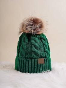 1入經典絨紋針織無性別滑雪帽,y2k風格,帶毛球裝飾,保暖,透氣,時尚實用,適合秋冬日常穿著和戶外活動