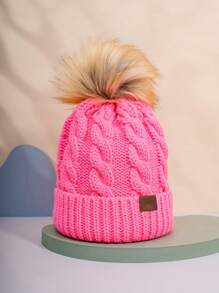 1入經典絨紋針織無性別滑雪帽,y2k風格,帶毛球裝飾,保暖,透氣,時尚實用,適合秋冬日常穿著和戶外活動