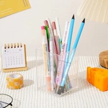 1入組透明亞克力diy方形簡易筆筒,辦公室文具桌面整理器 - 無色 - 查看 2