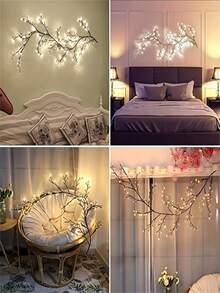 1入組5.9ft/96led Usb樹枝藤蔓裝飾燈,適用於室內溫暖氣氛裝飾,適用於花園、家居、客廳、婚禮場地等 - 黃色 - 查看 4