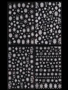 4 件裝全像閃光白色雪花指甲貼,冬季 3d 自黏指甲貼花節日設計聖誕裝飾聖誕節 Diy 美甲用品 - 白色 - 查看 3