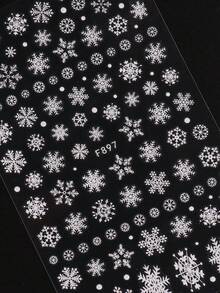 4 件裝全像閃光白色雪花指甲貼,冬季 3d 自黏指甲貼花節日設計聖誕裝飾聖誕節 Diy 美甲用品 - 白色 - 查看 7