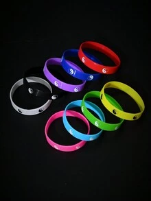 9入組隨機多色硅膠太極圖案印花運動手環,男女通用,是朋友和情侶的理想禮物 - 彩色 - 查看 2
